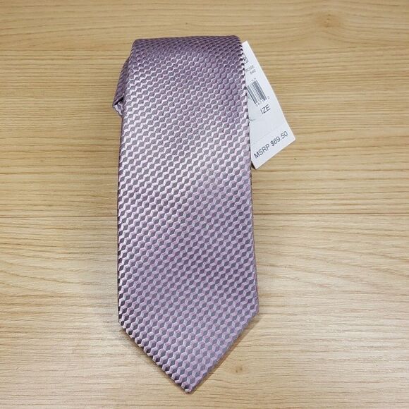 MICHAEL KORS Mens Neck Tie Rose Pink Gray Geo Print Classic Pointed Silk Blend - Picture 2 of 5